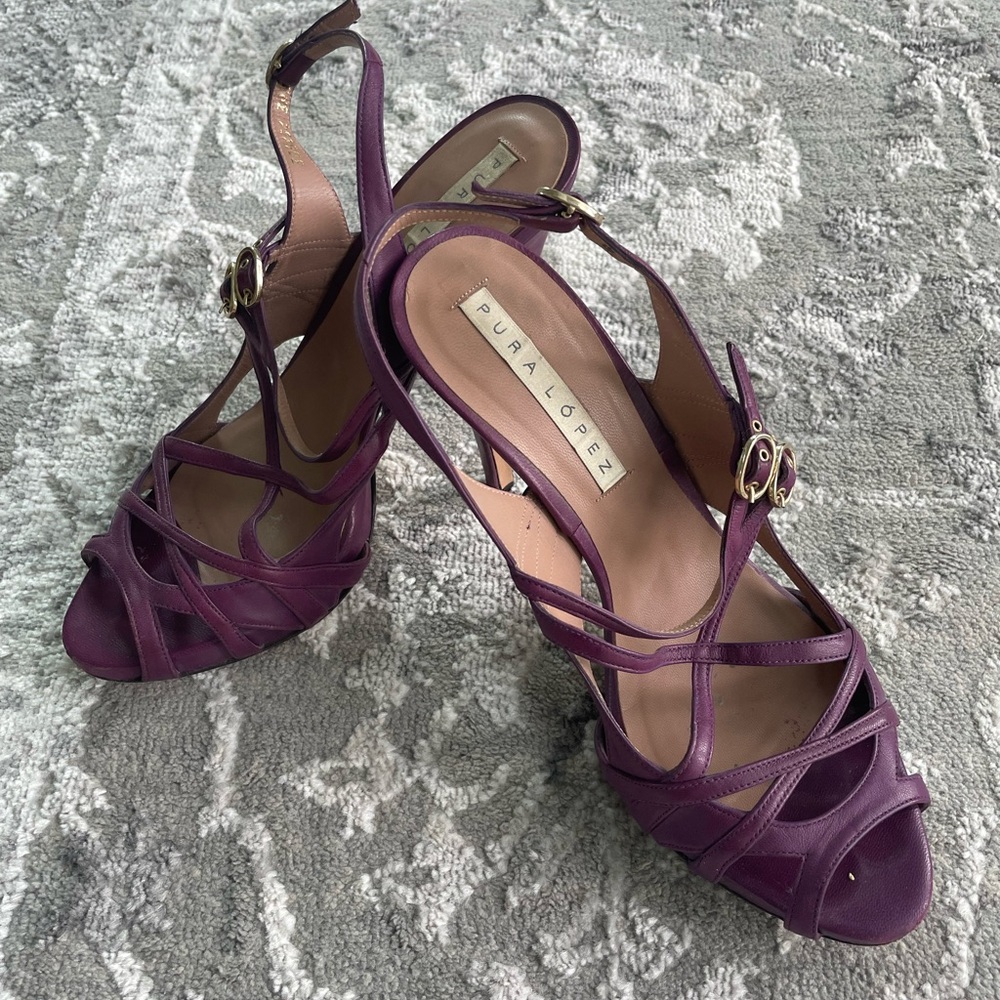 Pura Lopez purple strappy sling back sandal 38.5